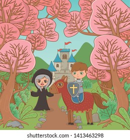Witch horse and knight of fairytale design