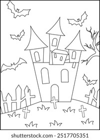 Witch House Coloring page for kids Halloween