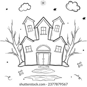 witch house halloween outline decoration