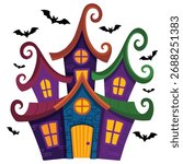 Witch house with moon vector isolated white background