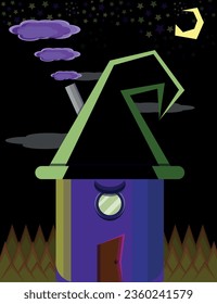 witch house at night vector illustration