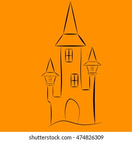 Witch House. Vector illustration. Isolated on an orange background.