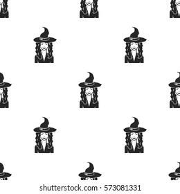Witch icon in black style isolated on white background. Black and white magic pattern stock vector illustration.