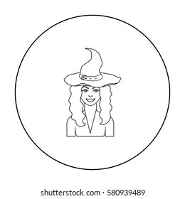 Witch icon in outline style isolated on white background. Black and white magic symbol stock vector illustration.