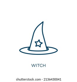 witch icon. Thin linear witch outline icon isolated on white background. Line vector witch sign, symbol for web and mobile