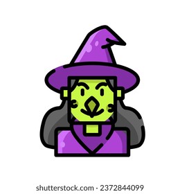 Witch Icon Vector Illustration Isolated White for Halloween Element Design, Sticker, Decoration