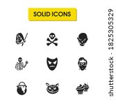 Witch icons set with angry mask, jedi and zombie boy elements. Set of witch icons and cauldron concept. Editable vector elements for logo app UI design.