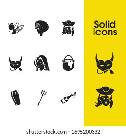 Witch icons set with champagne, traditional indian and witch pot elements. Set of witch icons and cauldron concept. Editable vector elements for logo app UI design.