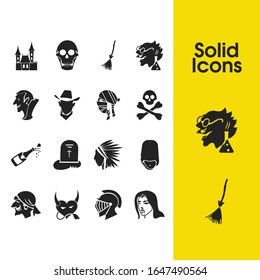 Witch icons set with native american, skull and crazy scientist elements. Set of witch icons and dead concept. Editable vector elements for logo app UI design.