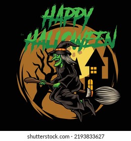 Witch illustration in halloween time with premium quality stock vector