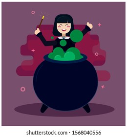 Witch Illustration Make a Potion