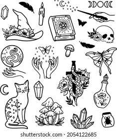 Witch illustrations vector art set