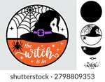 The witch is in, Halloween welcome Round sign Door Hanger laser cutting, Halloween decorations laser cut design
