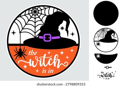 The witch is in, Halloween welcome Round sign Door Hanger laser cutting, Halloween decorations laser cut design
