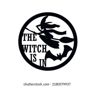 The witch is in. Happy Halloween Vector illustration. Banner. Bat, lettering and stylized pattern in vintage style. 