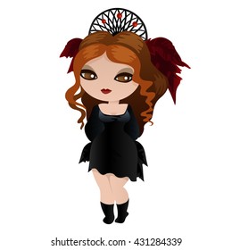 Witch isolated on white background. Girl in witch costume in a cartoon style. Vector illustration.