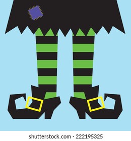 Witch legs with green stripes, vector illustration