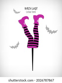 Witch legs in striped stockings. Halloween cupcake topper. Cake topper laser cut template. Vector illustration for Happy Halloween. 