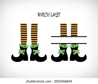 Witch legs in striped stockings.  Halloween monogram. Halloween decoration. Vector illustration for Halloween party. 