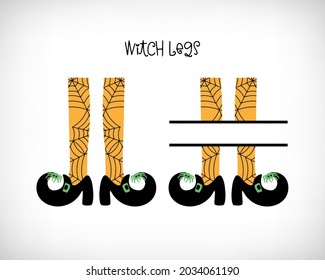 Witch legs in striped stockings.  Halloween monogram. Halloween decoration. Vector illustration for Halloween party. 
