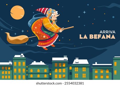 Witch like old woman who delivers gifts to children throughout Italy on Epiphany Eve suitable for Background