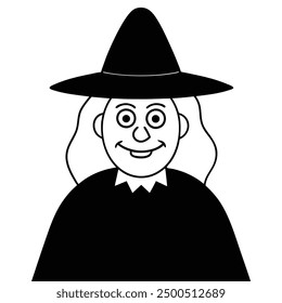 Witch Line Art for Halloween Scary Vector Icon Illustration.