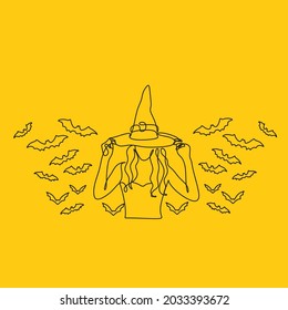 Witch line drawing Halloween holiday