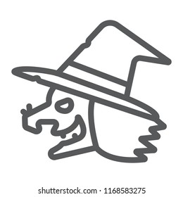 Witch line icon, magic and halloween, wizard sign, vector graphics, a linear pattern on a white background, eps 10.