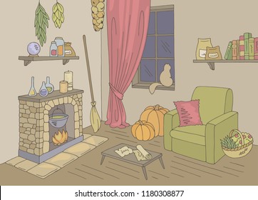 Witch living room graphic color home interior sketch illustration vector