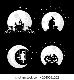 Witch logo design illustration collection on the moon