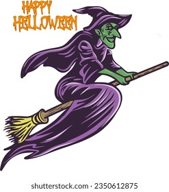 witch logo vector for halloween party design