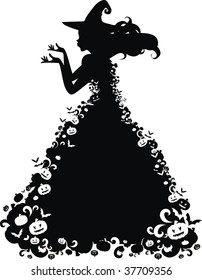 witch made with pumpkins and bats