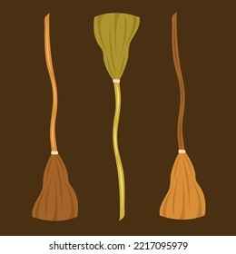 Witch magic broom flat vector illustration. Spooky witch magic broom cartoon vector illustration for graphic design and decorative element