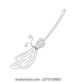 Witch magic broom hand drawn outline vector illustration, Halloween party design element, old witchcraft tool for holiday, cleaning household appliance, holiday celebration symbol