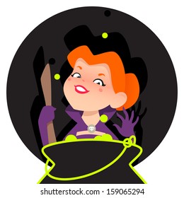 Witch and magic cauldron / Halloween cartoon character