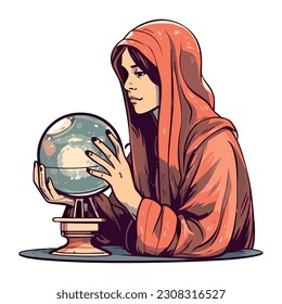 witch with magic crystal ball isolated