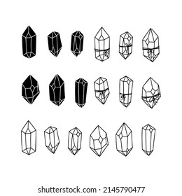 Witch magic crystal clipart. Hand drawn witchcraft symbol gem isolated on white background. Mystical sticker, t shirt print, social media icons, highlight. Esoteric  element vector illustration.