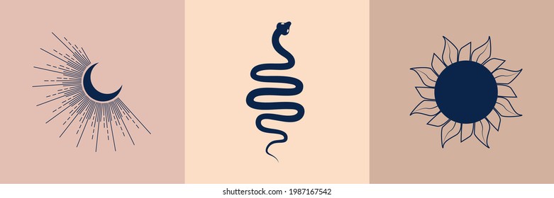 conjunto de elementos de diseño mágico de bruja. esbozar colección de magos. Símbolos de brujería para tatuajes, textiles, cartas, misterio