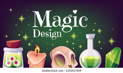Witch magic fantasy spell alchemy witchcraft banner poster concept. Vector isolated graphic design illustration