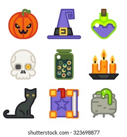 Witch magic halloween icon set isolated flat design line art vector illustration