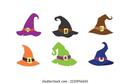 witch magic hat, flat vector design halloween costume and accessories elements collection