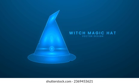 Witch magic hat. Halloween decor. Vector illustration with light effect and neon