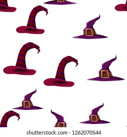 Witch Magic Hat Seamless Pattern Background. Vector Illustration.