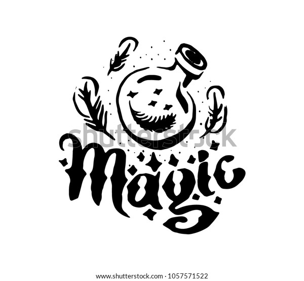 魔法と魔法のアイテムのフラスコのポーションイラストと文字 のベクター画像素材 ロイヤリティフリー