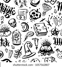 Witch And Magic Item Illustration Seamless Pattern