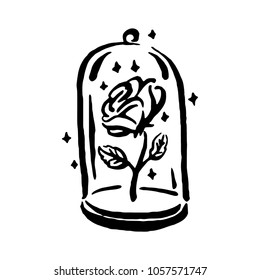 Witch and magic item rose in a flask illustration