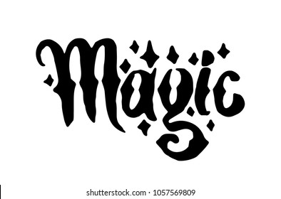 Witch and magic word lettering illustration