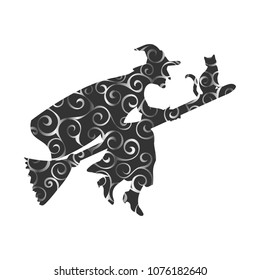 Witch magical pattern silhouette fantasy broom.