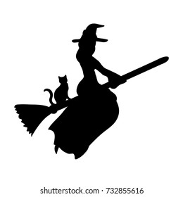 Witch magical silhouette fantasy broom. Vector illustration.