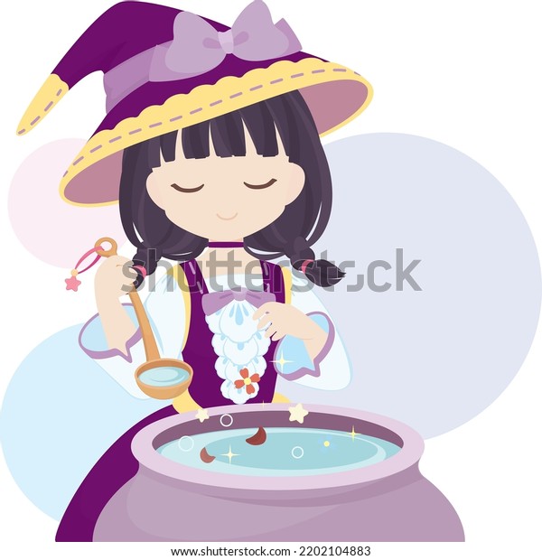 Witch Making Magic Potion Cauldron Stock Vector Royalty Free 2202104883 Shutterstock 1913